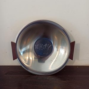 Retro Stainless Steel Serving Dish. Wooden Handles. Made in Denmark. Very Good Condition.