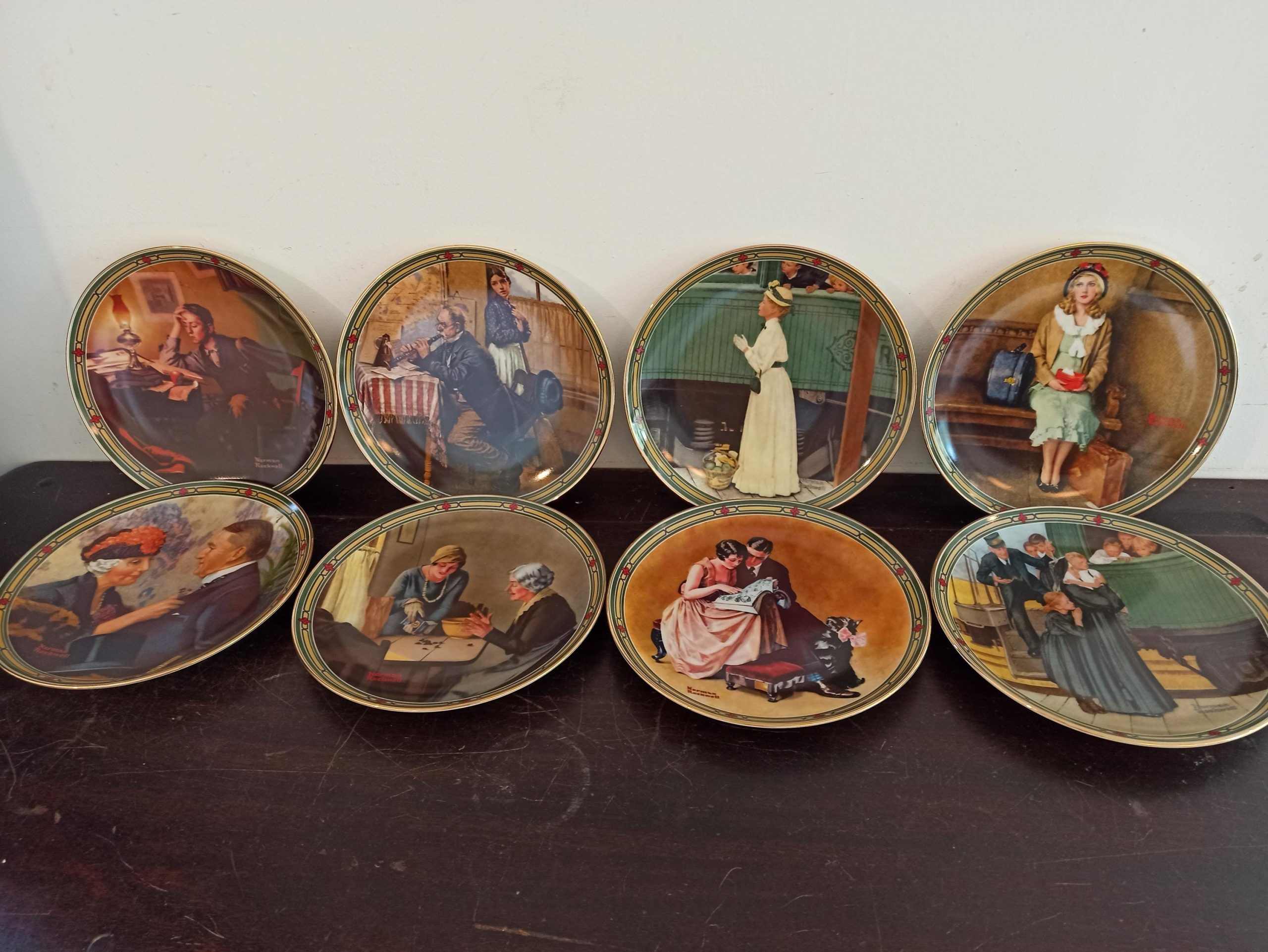 Collection of 8 Norman Rockwell China Decorative Plates. Rockwell Society of America. Limited Edition. Excellent Condition.
