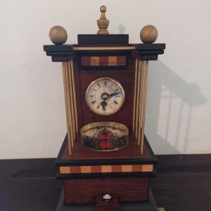Unique Wooden Mantle Clock. Handmade. Battery Operated. Working Order. Very Good Condition.