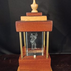 Golf Ornament Set in Wooden Surround. Handmade. Lights up. Battery Operated. Good Condition.