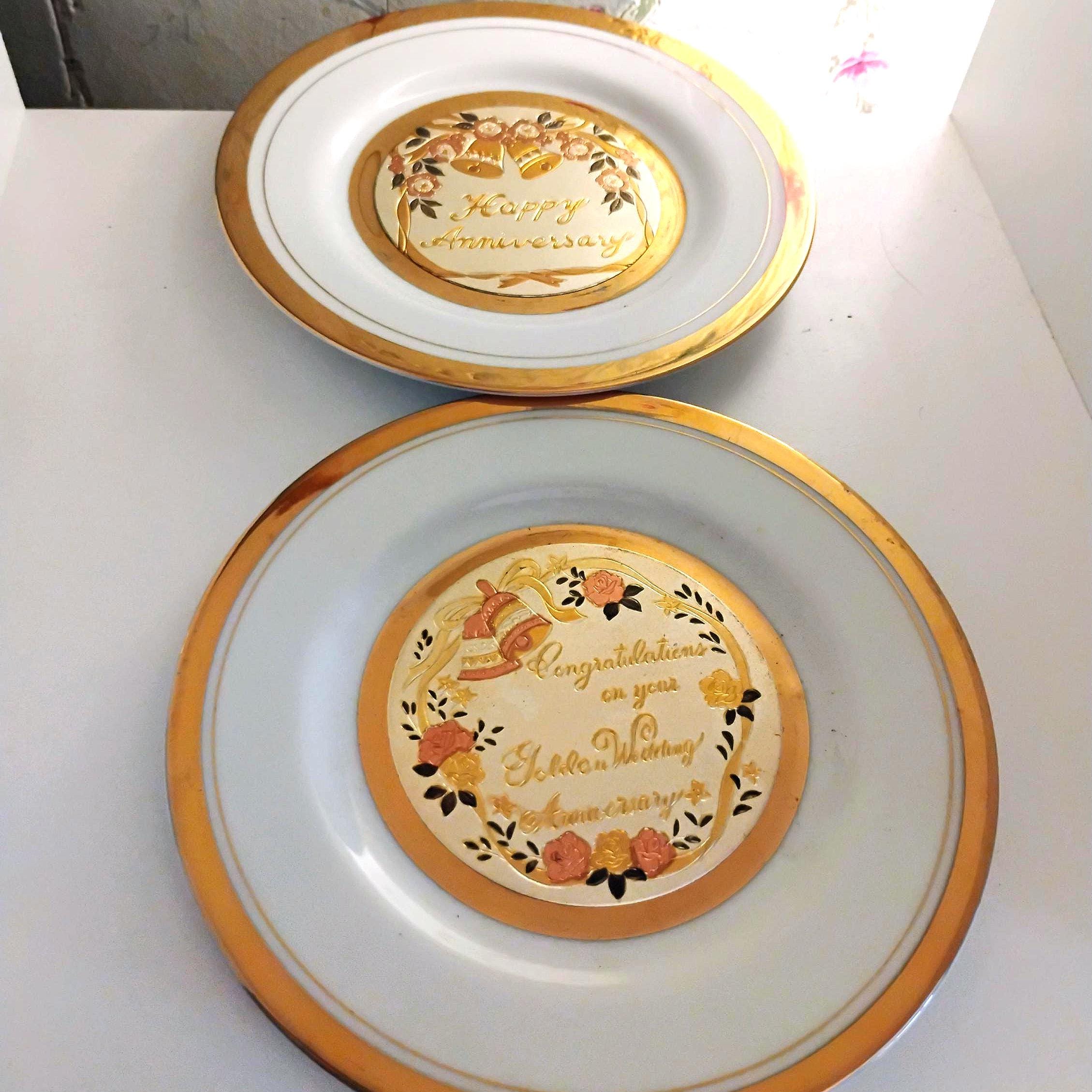 Vintage Chokin Golden Wedding Anniversary plates. 17cm each. Very good condition