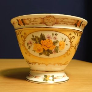 PollyAnna Fine Bone China Golden Anniversary Rose Bowl. Very good condition
