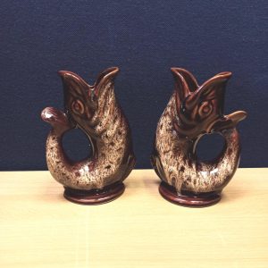 Pair of Gluggle Jugs. Treacle Glaze Finish. Good Overall Condition.