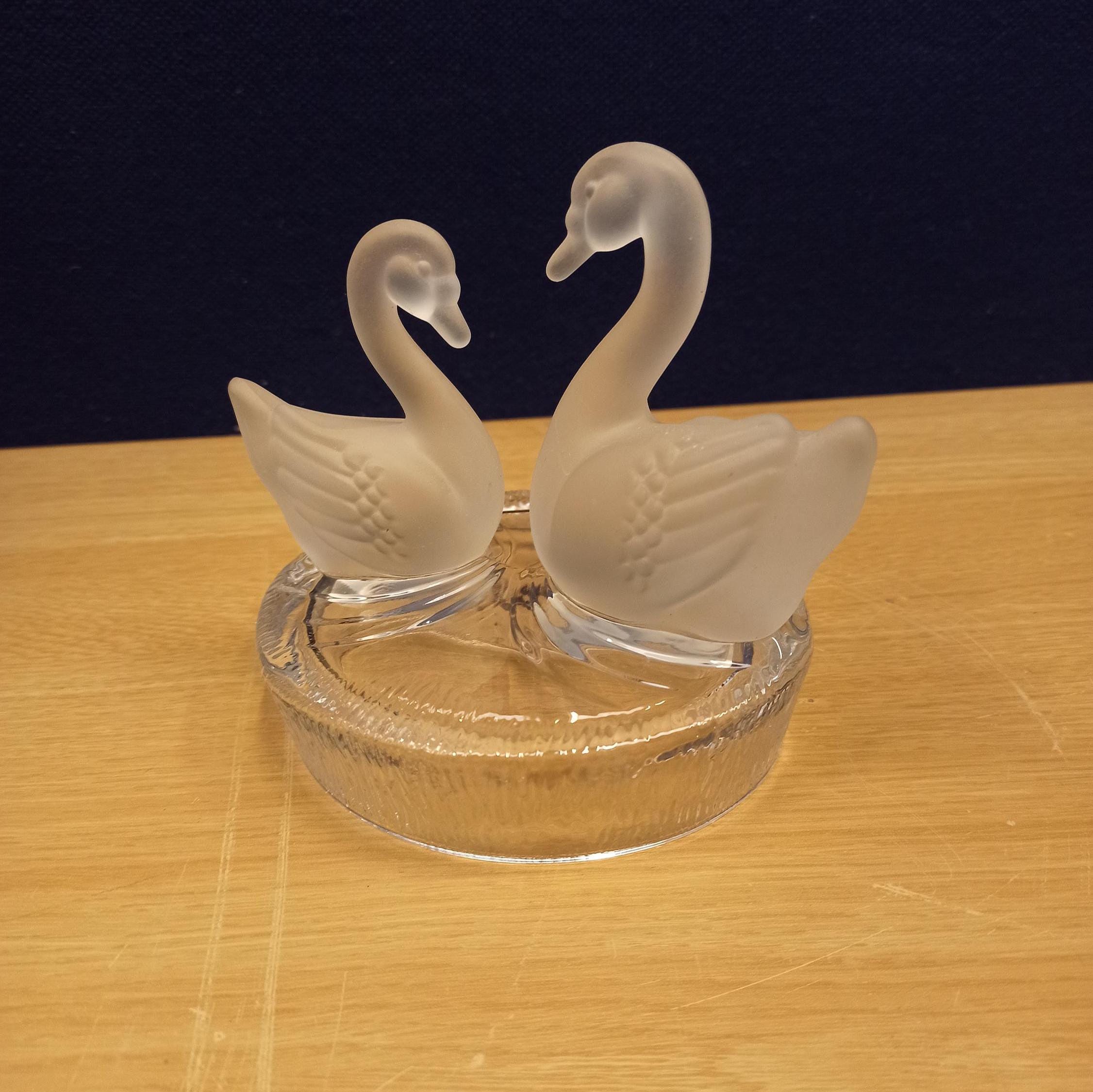 Royal Crystal Rock Glass Swans. Frosted Appearance. Excellent Condition.