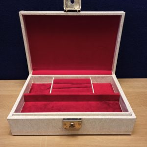 Vintage Jewellery Box. White/Cream.  Two trays. Good Overall Condition.