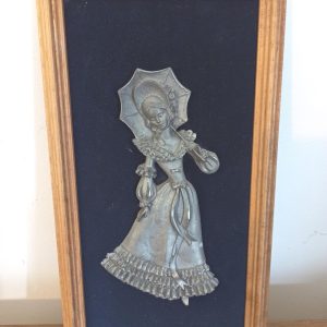 Small Vintage Wall Picture.  Lady in Period Costume. Pewter. Good Condition.