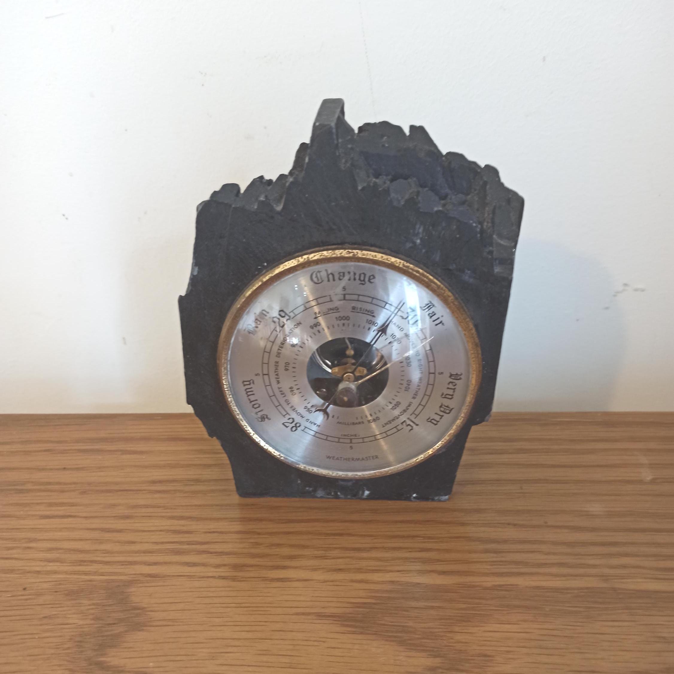 Vintage Weathermaster Shelf Barometer on Slate. Good Condition. Protective Cover at Bottom.