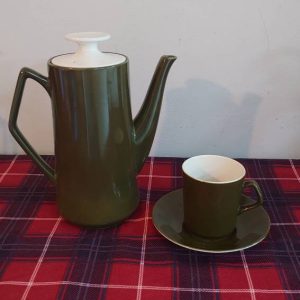 Sage Green Beswick 1958 Tall Teapot and Cup and Saucer. Excellent Condition