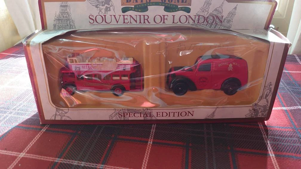 Souvenir of London edition miniature Royal Mail Van and Open-Topped Sightseeing Bus