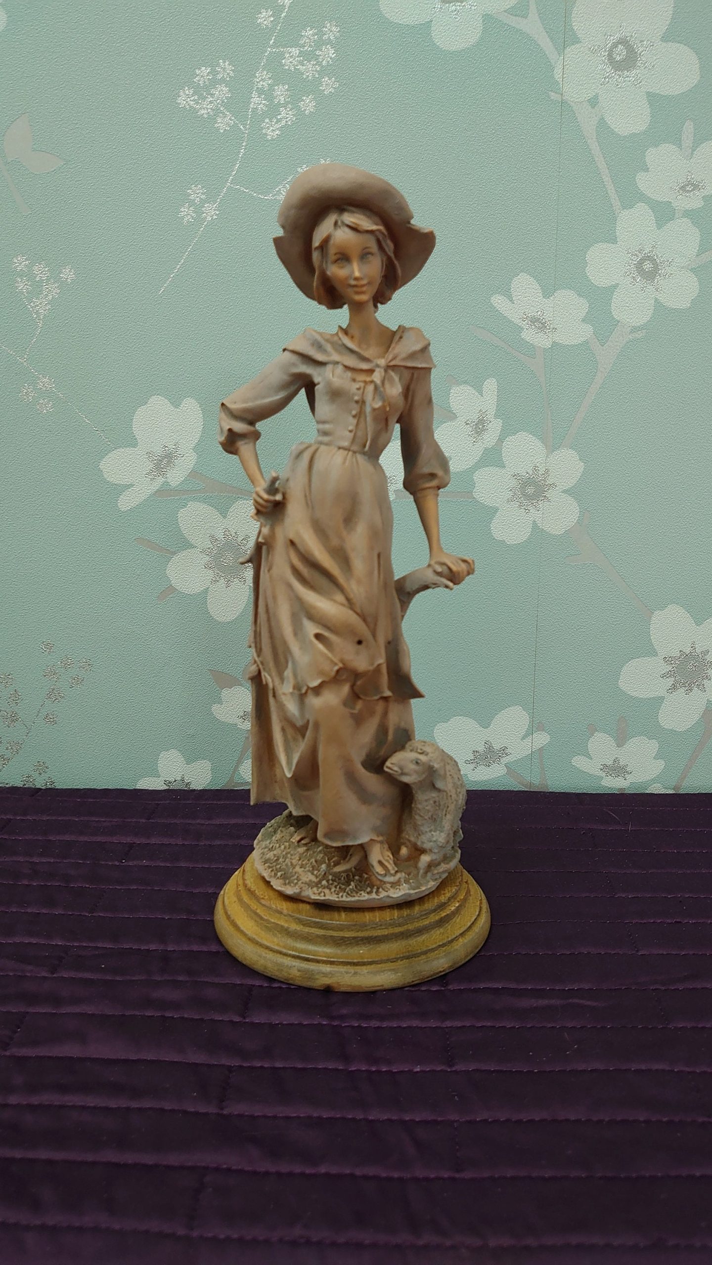 Shepherdess with Sheep Statue - Good to Very Good Condition - 31.5cm tall - 11cm diameter - Image 2