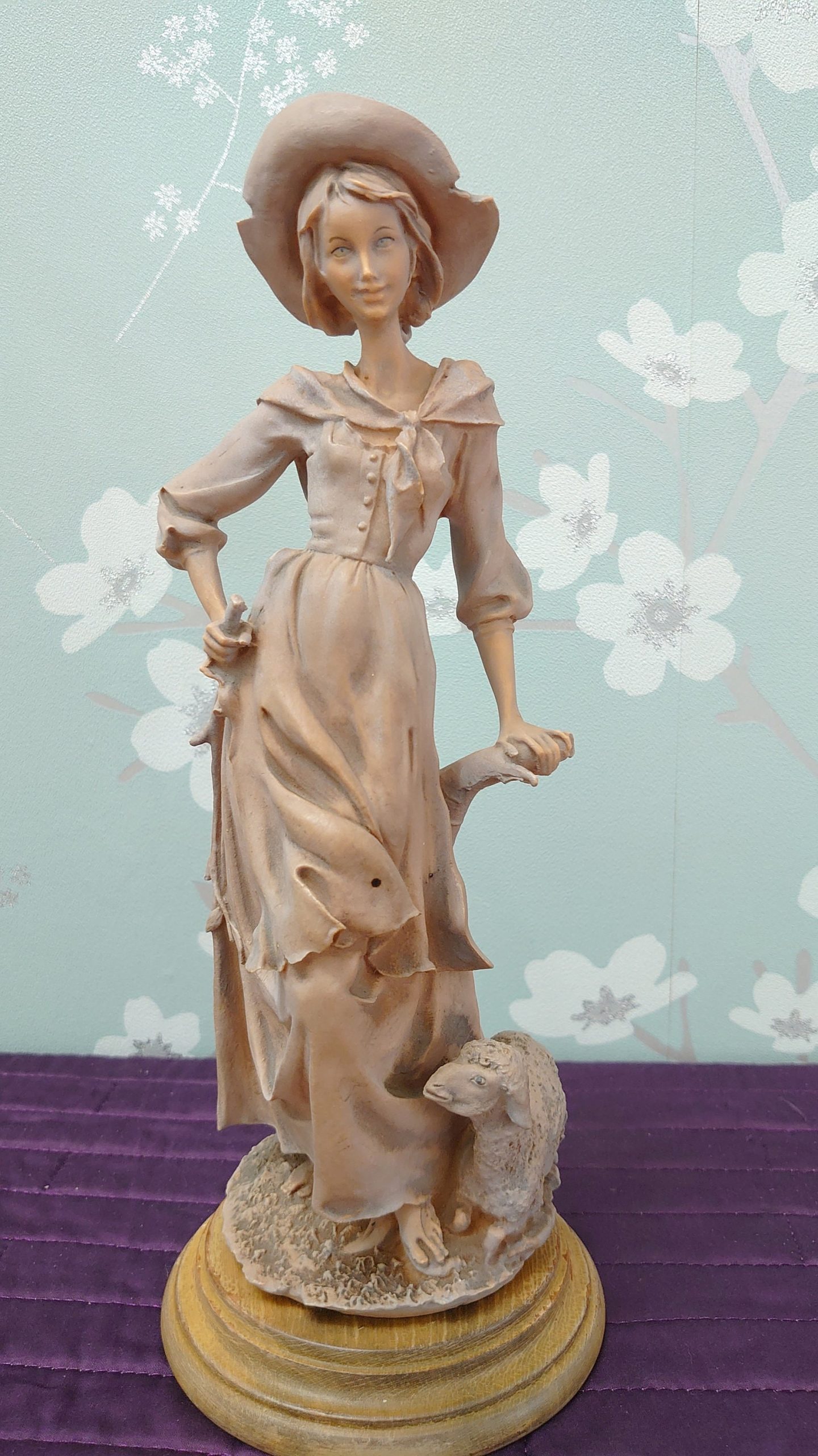 Shepherdess with Sheep Statue - Good to Very Good Condition - 31.5cm tall - 11cm diameter - Image 3