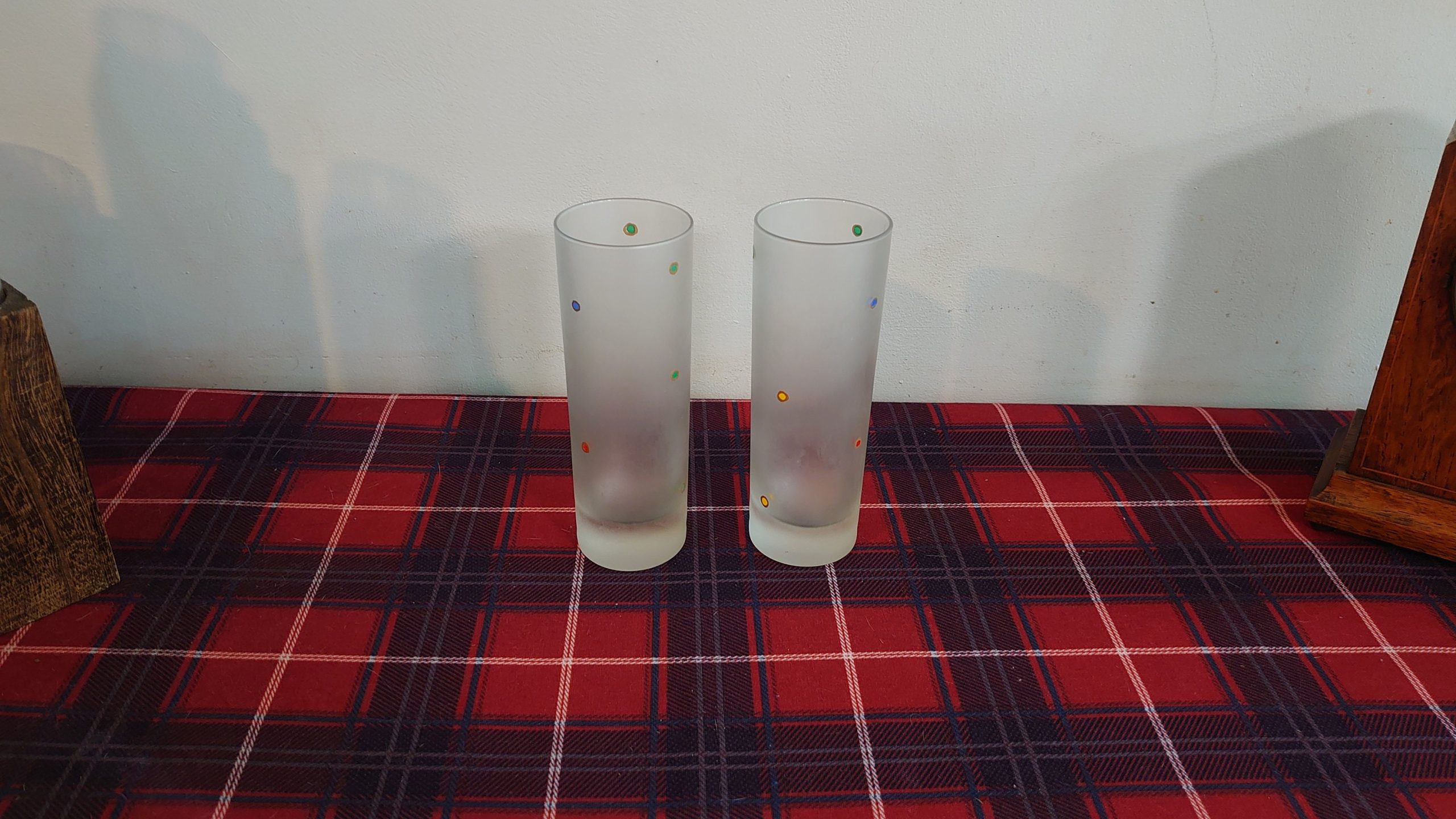 Two Tall Frosted Retro Dotty Lemonade or Hiball Glasses - Very Good Condition - Image 2