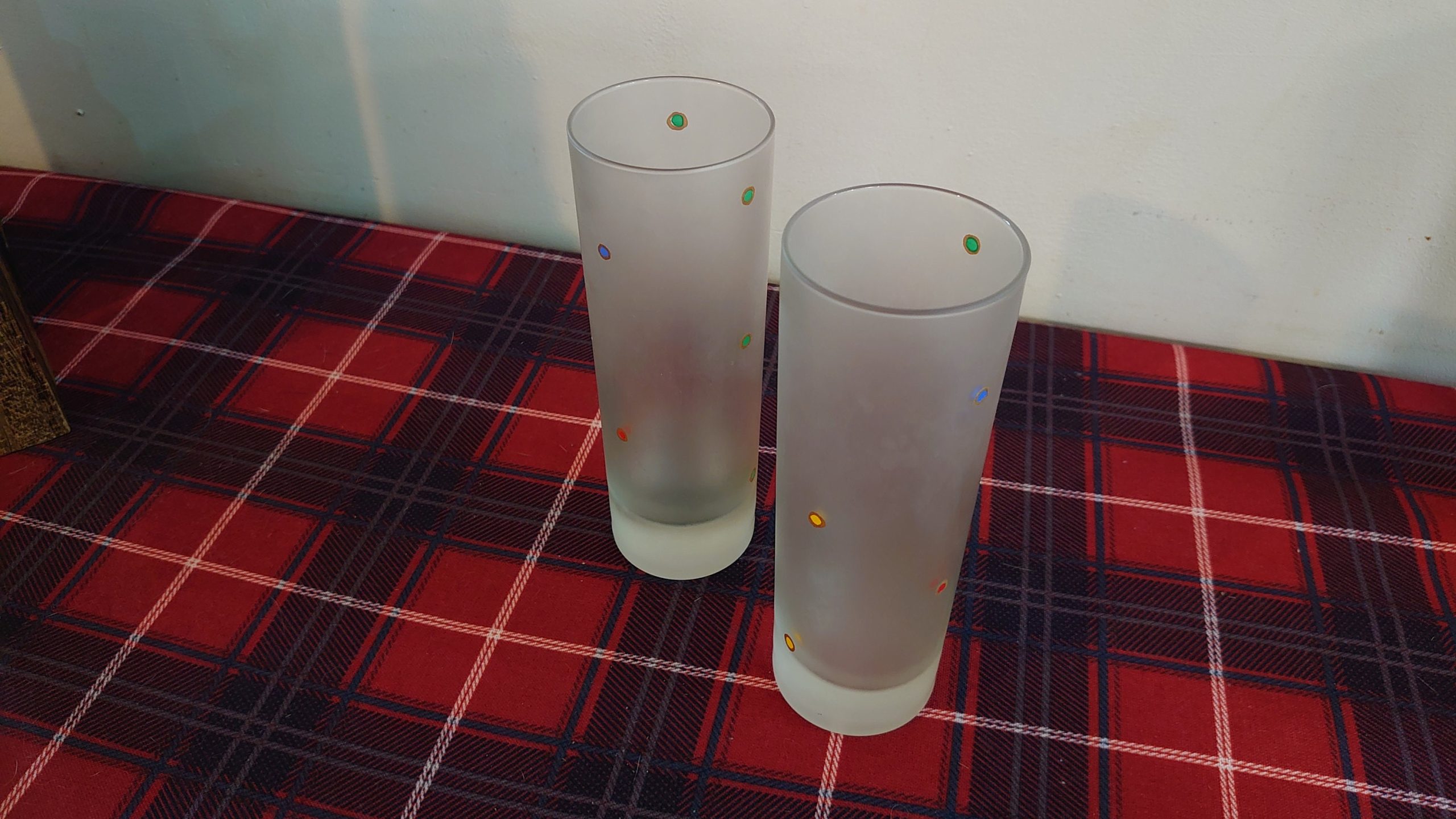 Two Tall Frosted Retro Dotty Lemonade or Hiball Glasses - Very Good Condition - Image 7
