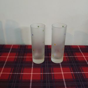 Two Tall Frosted Retro Dotty Lemonade or Hiball Glasses - Very Good Condition