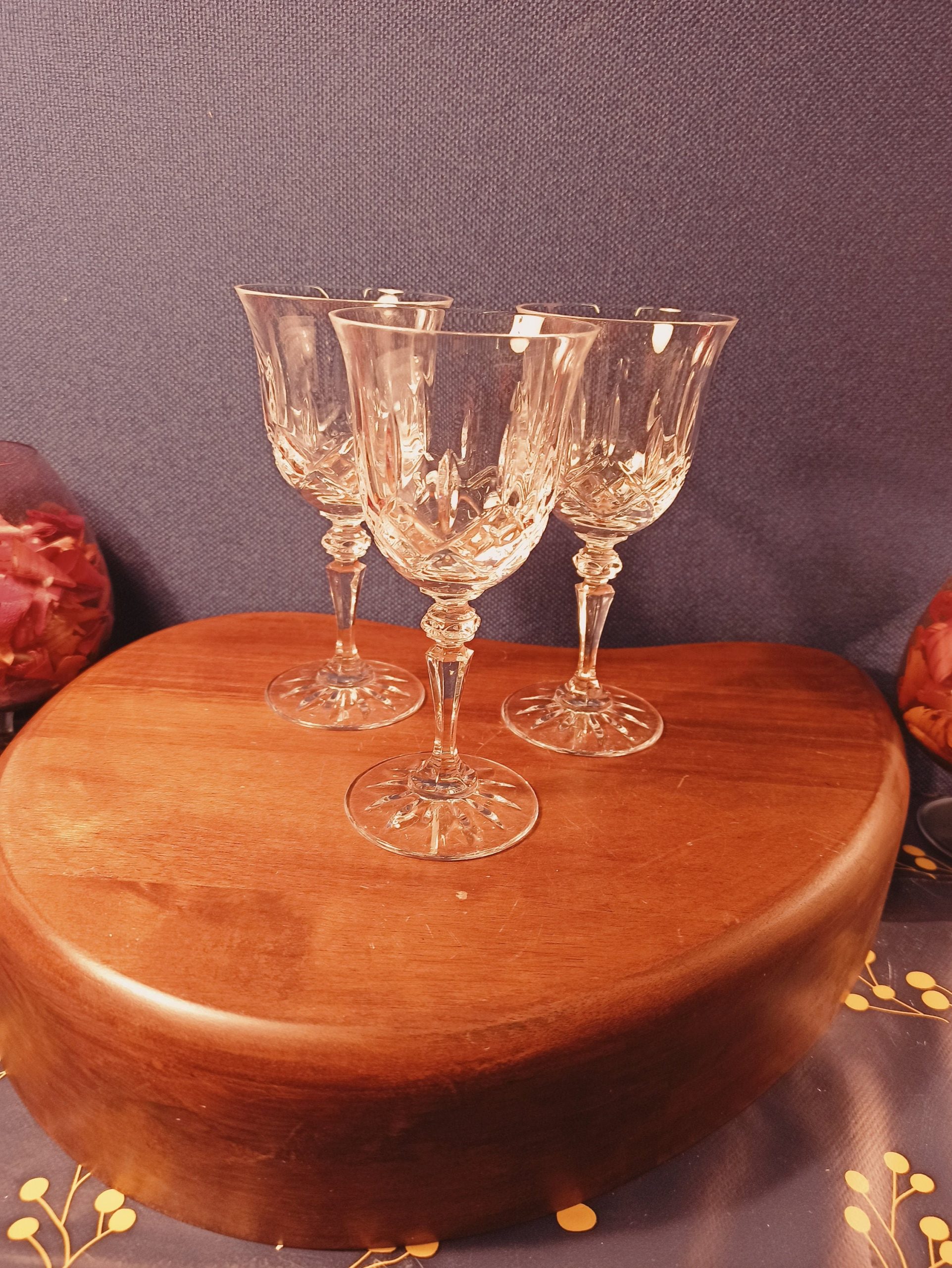 3 Small Vintage Lead Crystal Wine Glasses. Very Good Condition.