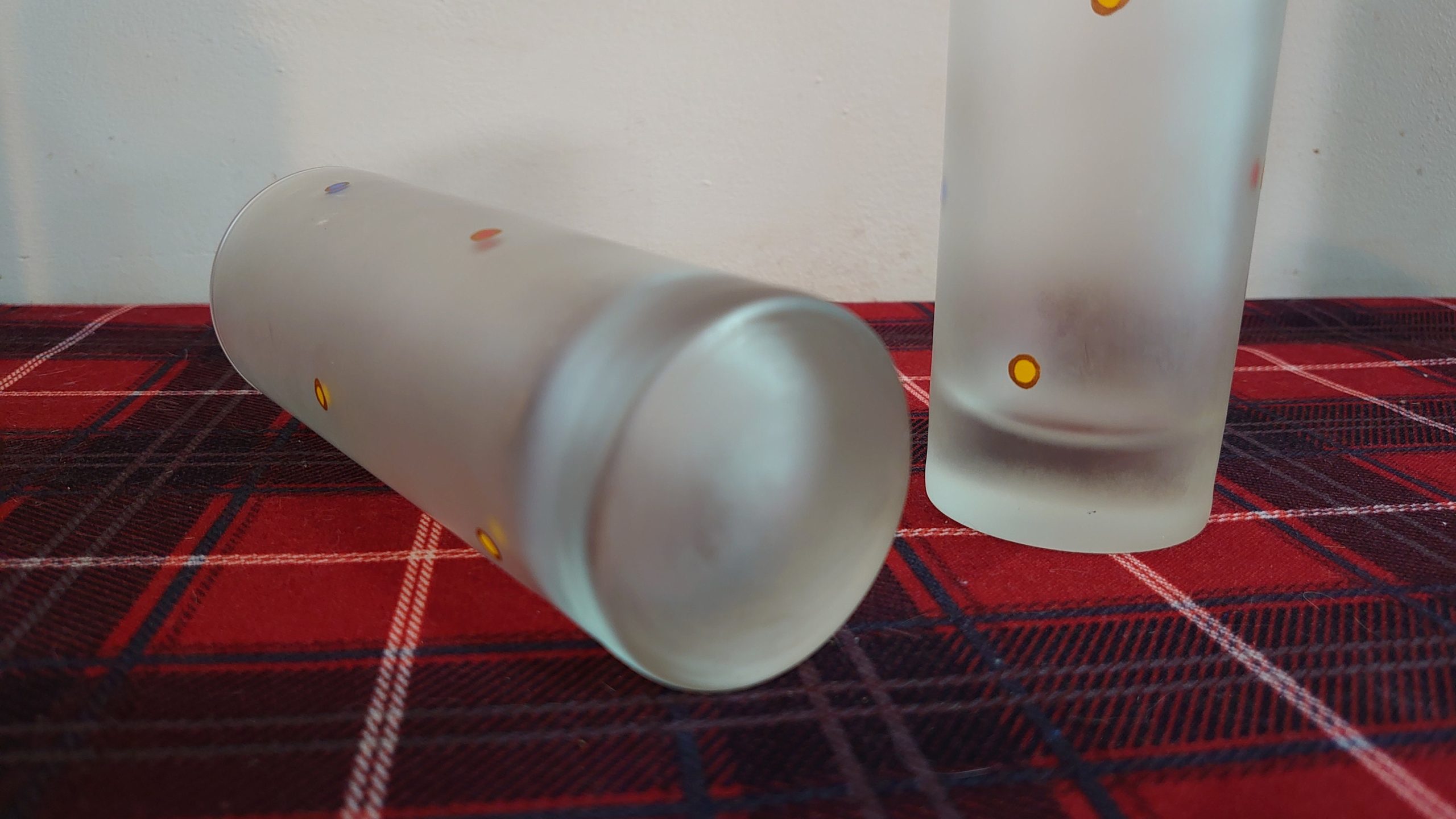 Two Tall Frosted Retro Dotty Lemonade or Hiball Glasses - Very Good Condition - Image 6