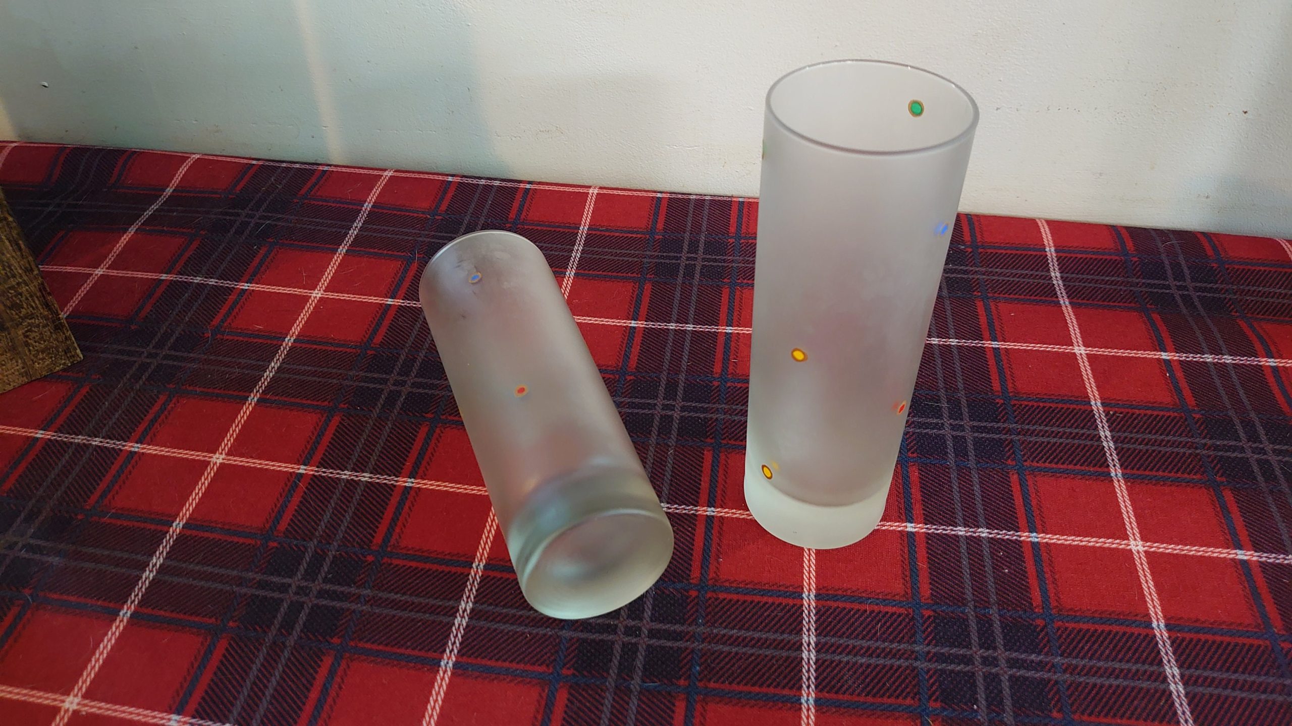 Two Tall Frosted Retro Dotty Lemonade or Hiball Glasses - Very Good Condition - Image 5