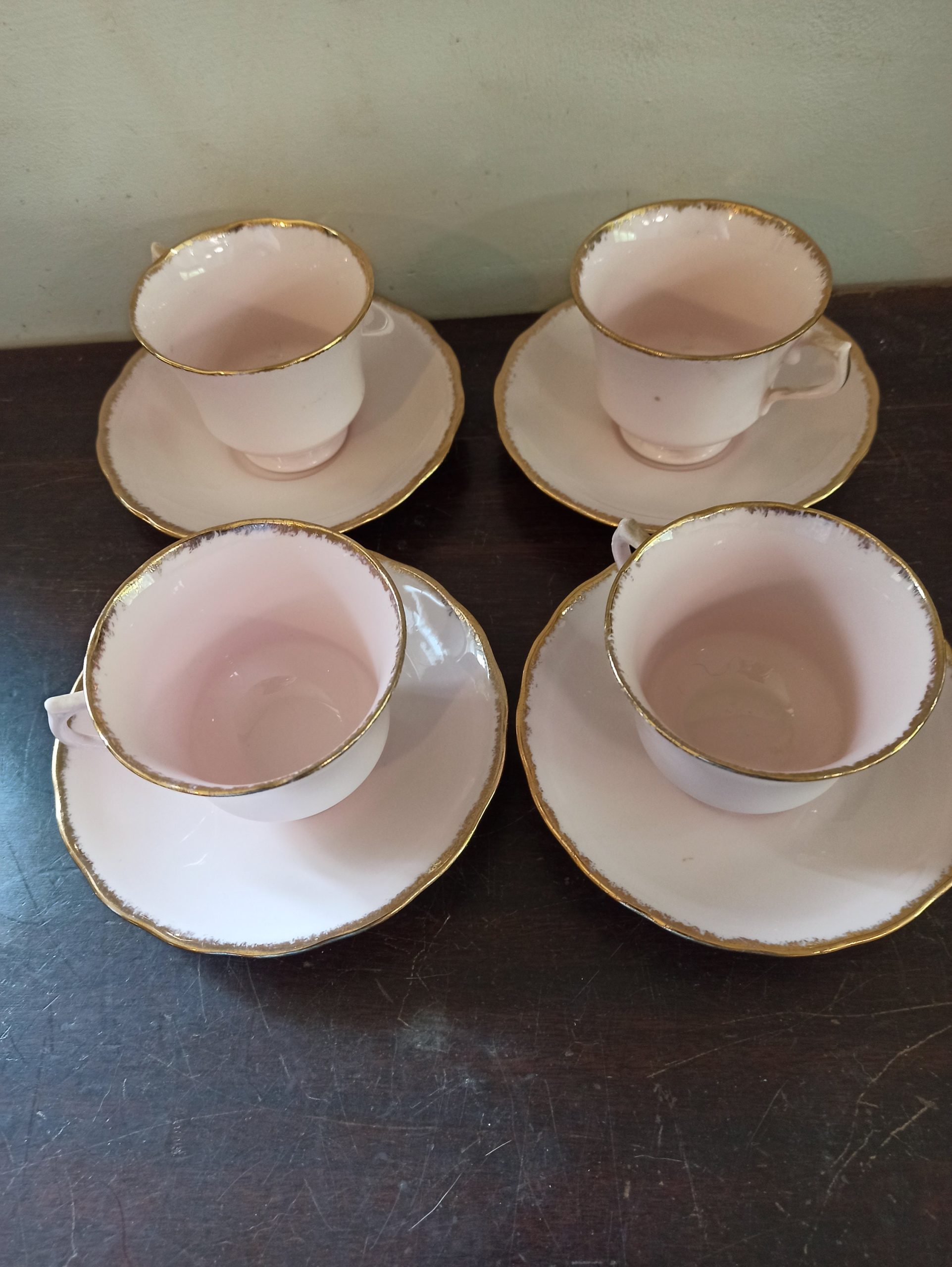 Vintage Baby Pink Vale Cups and Saucers. (Two Duos) Made in Longton, England. - Image 3