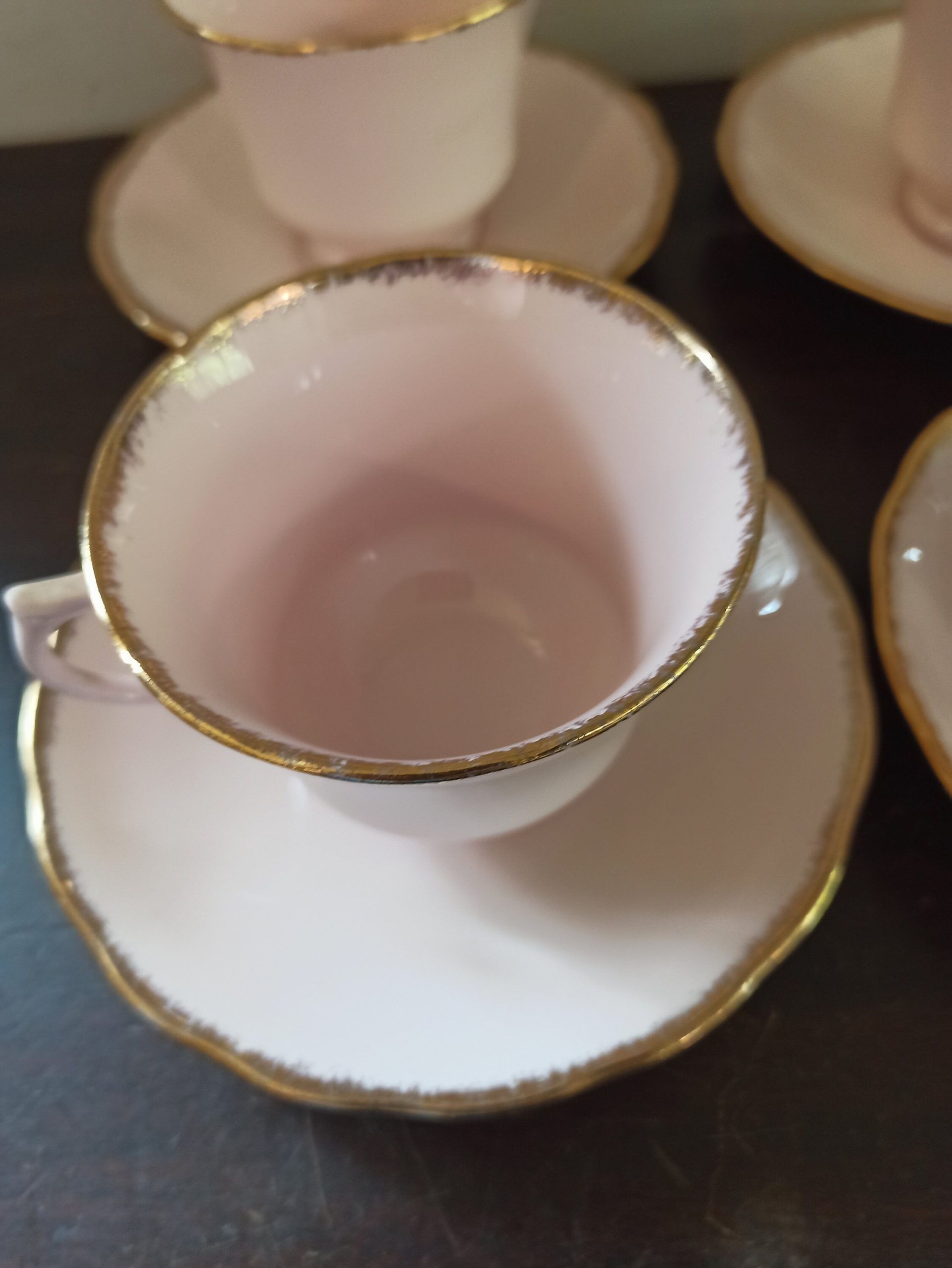 Vintage Baby Pink Vale Cups and Saucers. (Two Duos) Made in Longton, England. - Image 4
