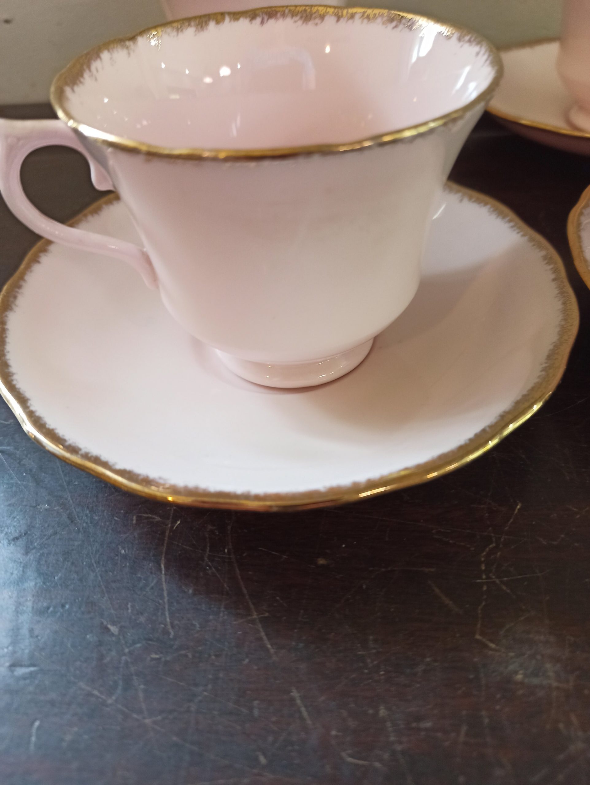 Vintage Baby Pink Vale Cups and Saucers. (Two Duos) Made in Longton, England. - Image 5
