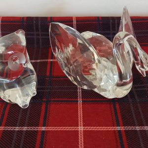 Glass Swan And Glass Owl Ornaments. Very Good Condition.