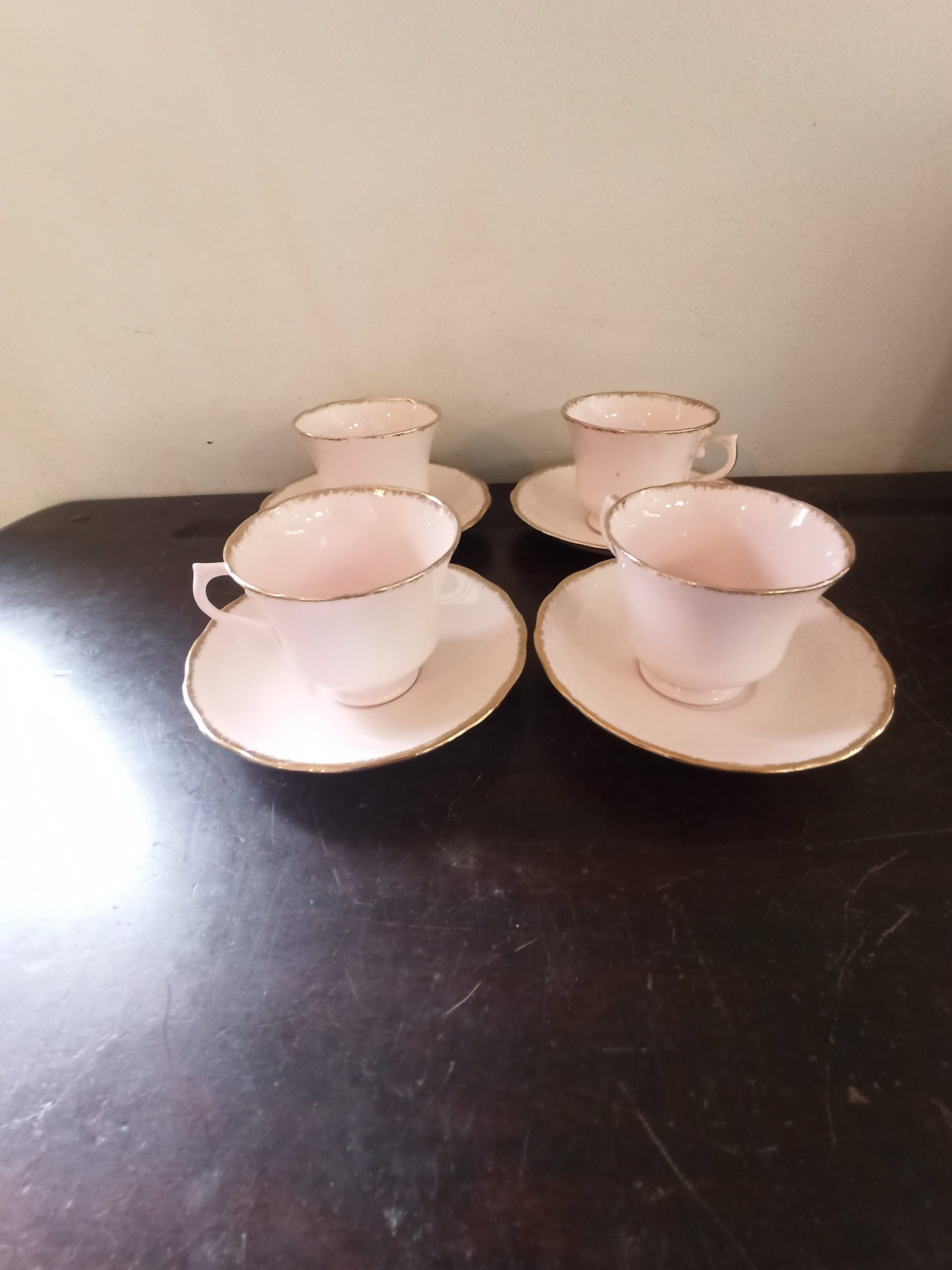 Vintage Baby Pink Vale Cups and Saucers. (Two Duos) Made in Longton, England. - Image 2