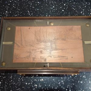 Copper Plate Boatyard Scene - Ex Clock Face - Etched - Good Condition