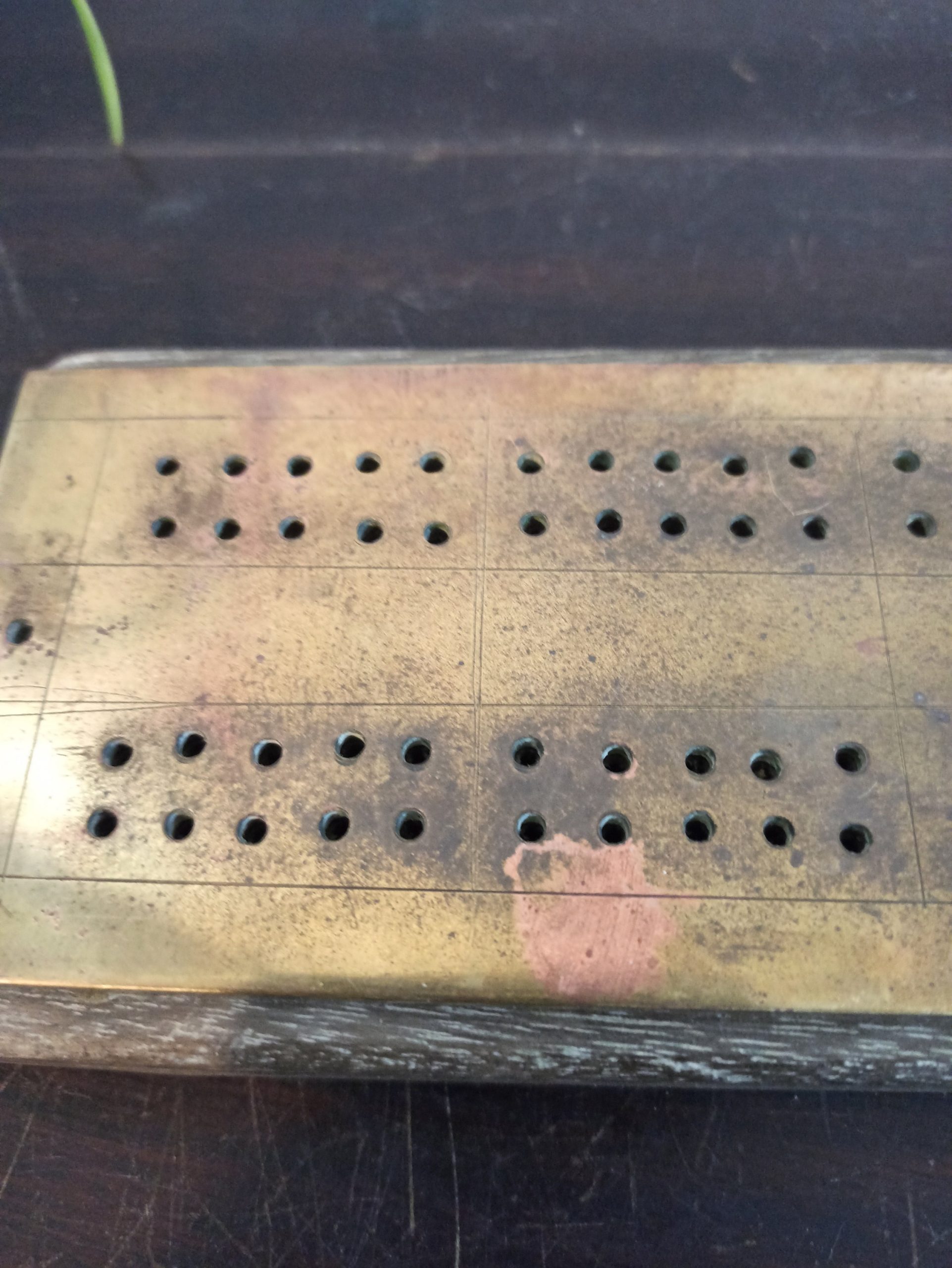 Vintage Brass and Wood Cribbage Board. - Image 3