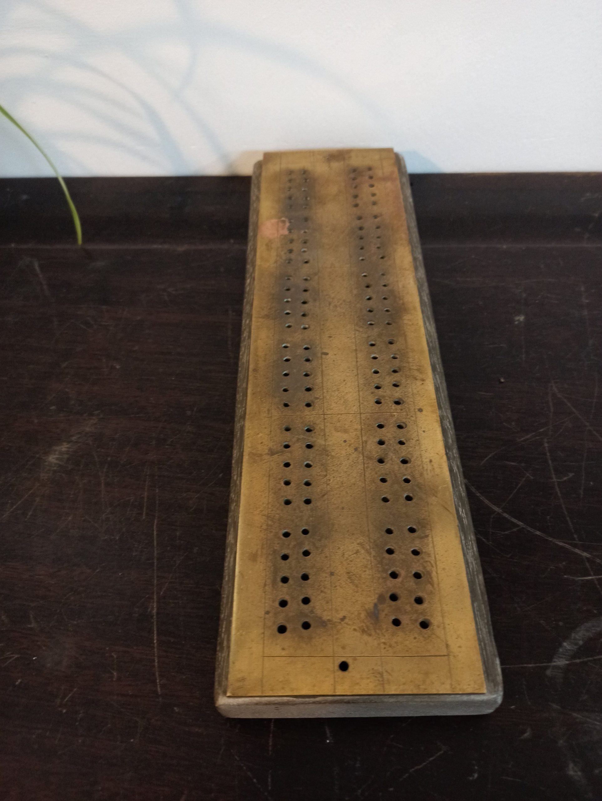 Vintage Brass and Wood Cribbage Board. - Image 2