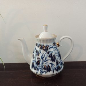 Vintage Lamonosov Russian Teapot. Excellent Condition. Hand Painted. Ribbed Style Body. 22ct. Gold Paint. Imperial Porcelain Factory.