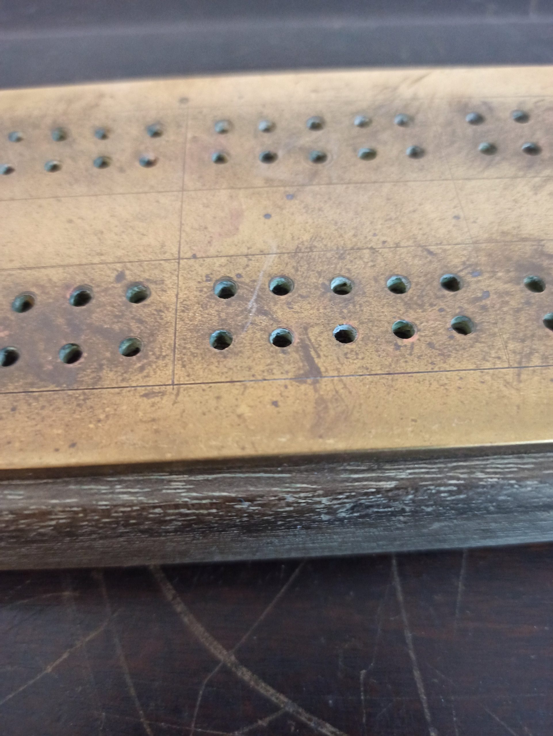 Vintage Brass and Wood Cribbage Board. - Image 4