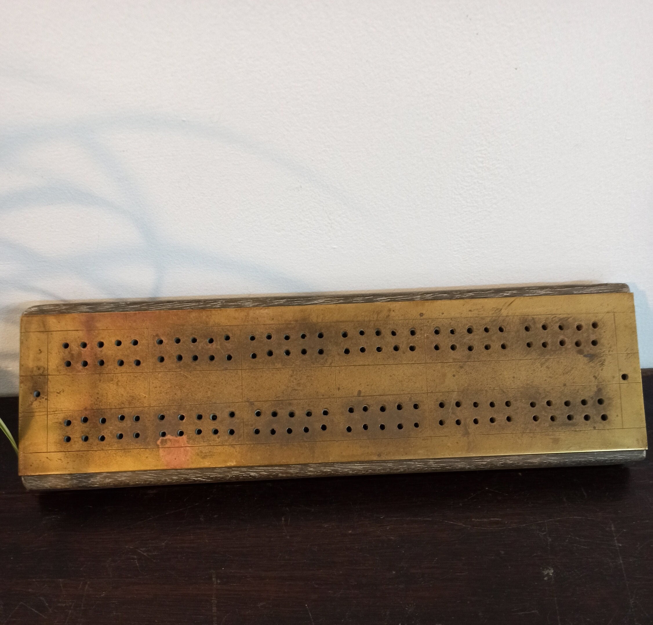 Vintage Brass and Wood Cribbage Board.