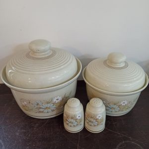 Retro Royal Doulton Cookware 1 Large Tureen 1 x smaller Tureen and Salt and Pepper. 1977-1980 Excellent Condition. Lambethware. Florinda