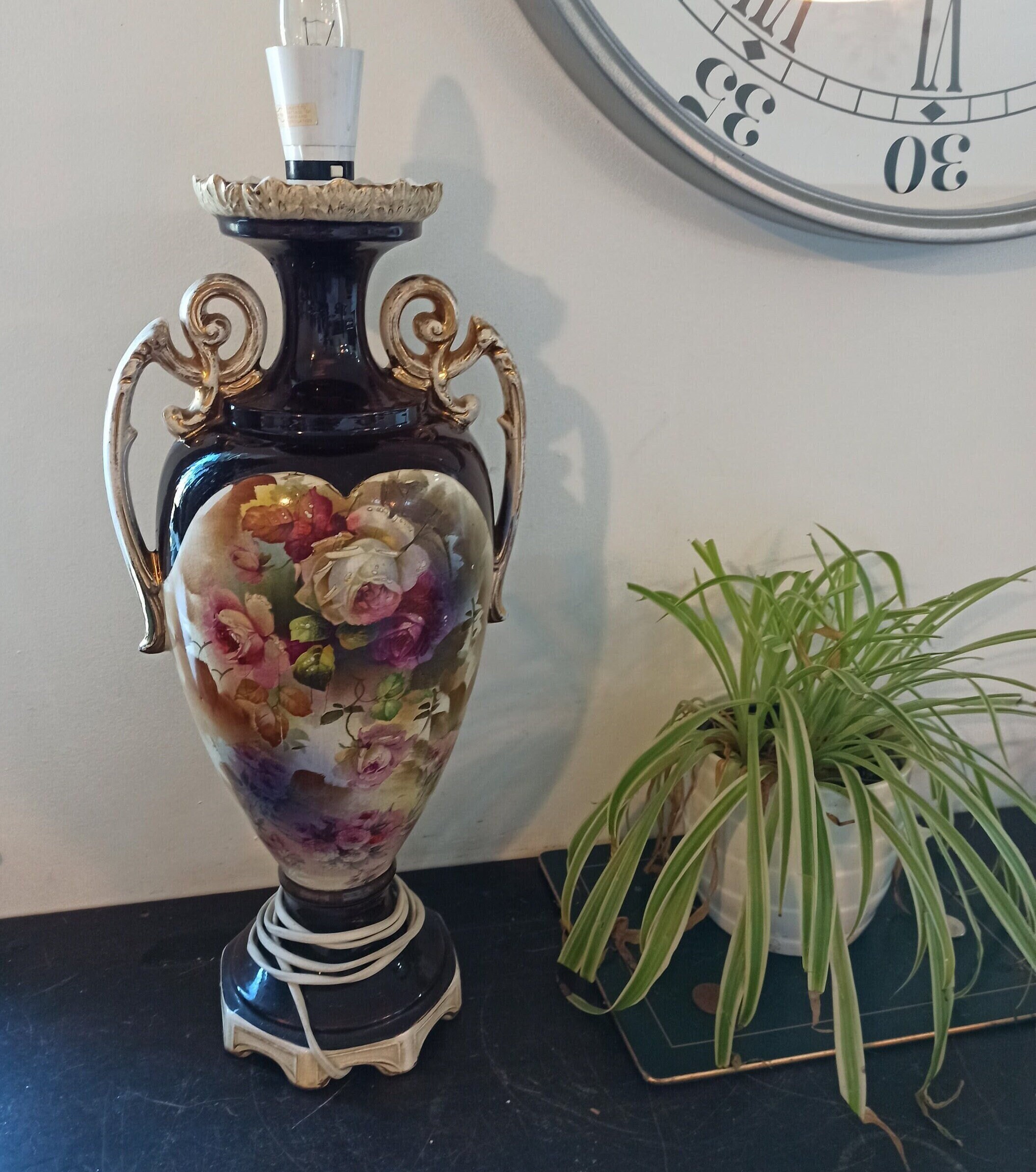 Tall Table Lamp In The Style of Royal Crown Derby. Good Condition PAT tested and Working.