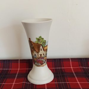 Trumpet Vase With Country Cottage Scene. Very Good Condition. Vintage.