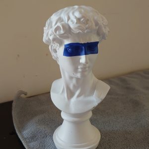 Handpainted Small Male Chalk Bust - With Blue Mask Detailing - Very Good Condition