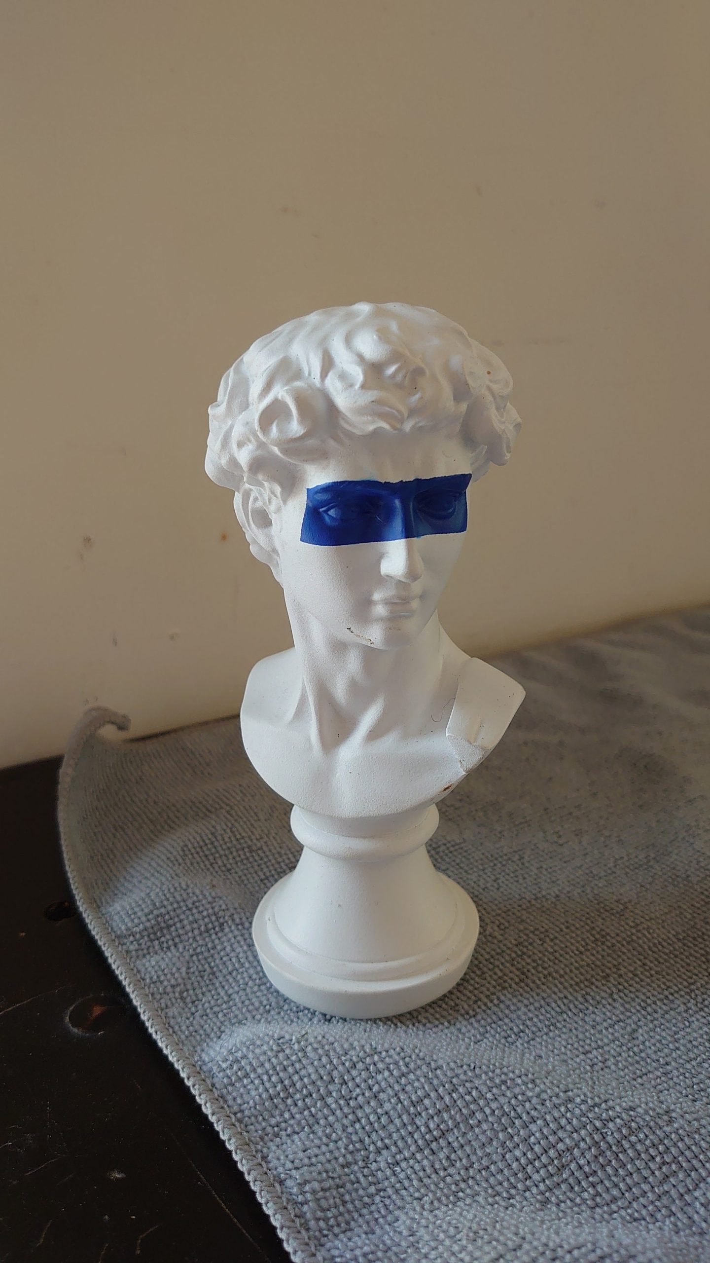Handpainted Small Male Chalk Bust - With Blue Mask Detailing - Very Good Condition