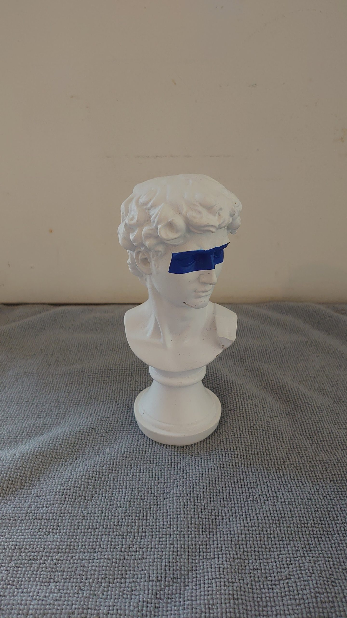 Handpainted Small Male Chalk Bust - With Blue Mask Detailing - Very Good Condition - Image 2