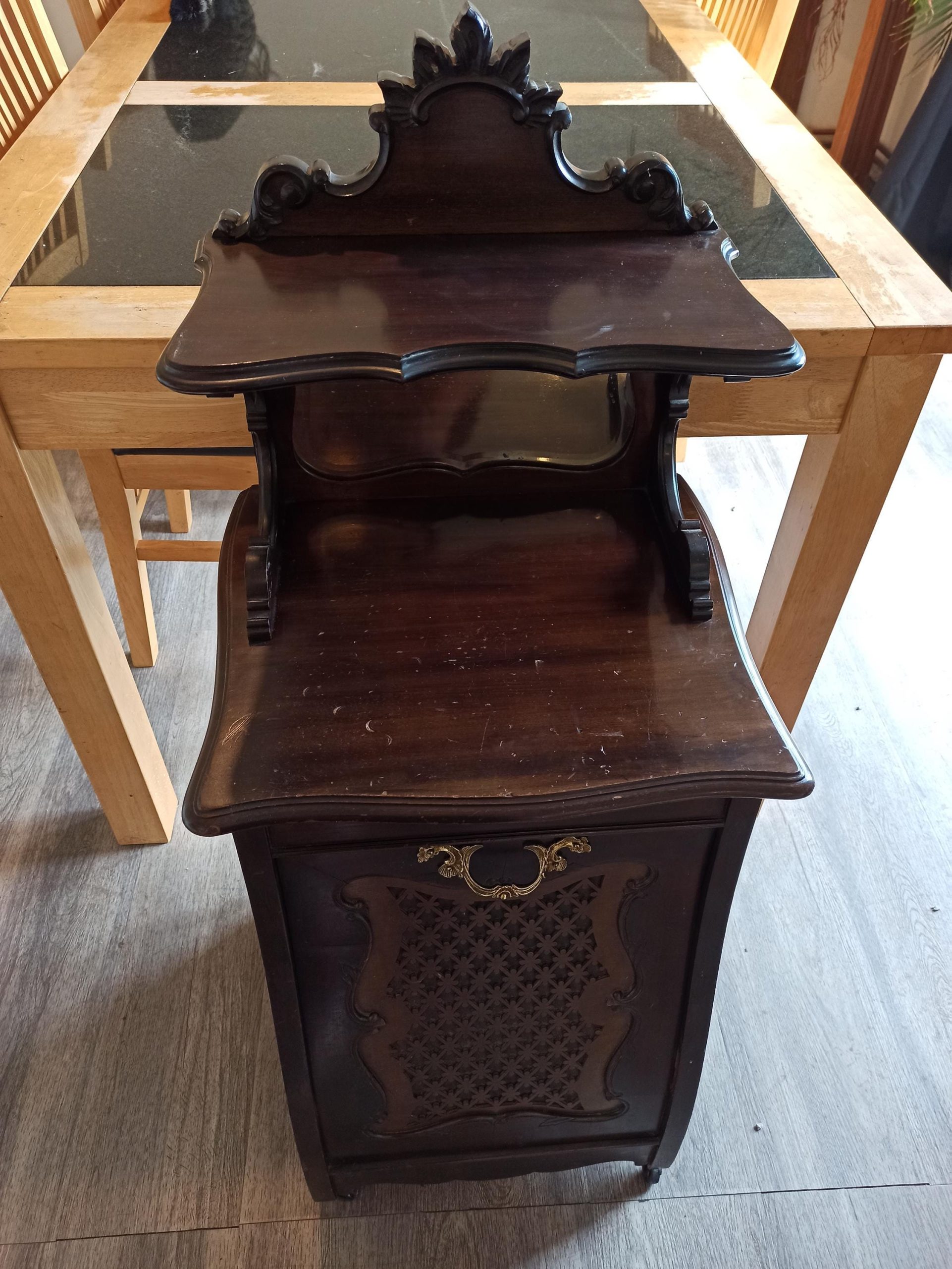 Vintage Coal Box or Compactum. Pull Down Storage, With Small Mirror. - Image 3