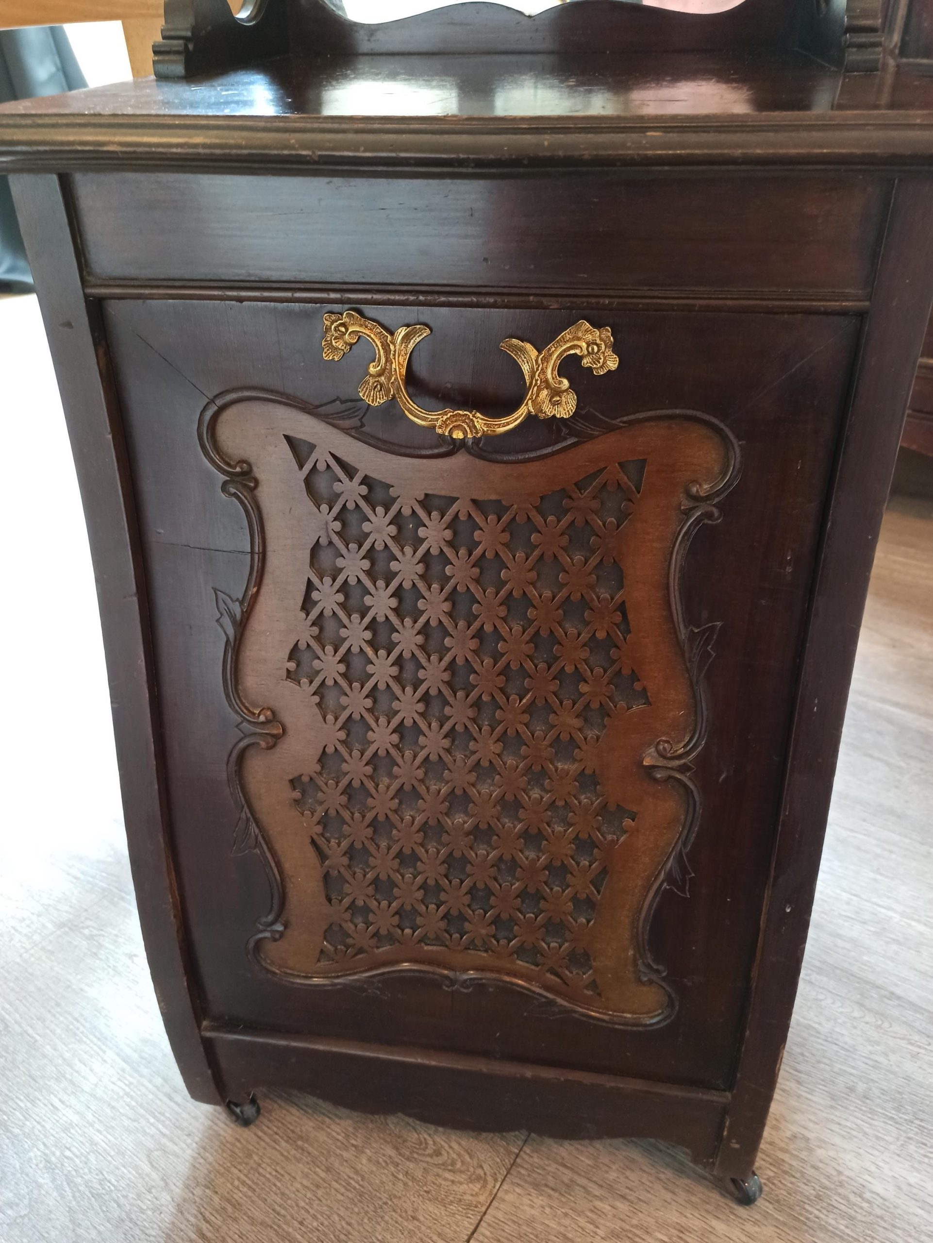 Vintage Coal Box or Compactum. Pull Down Storage, With Small Mirror. - Image 7