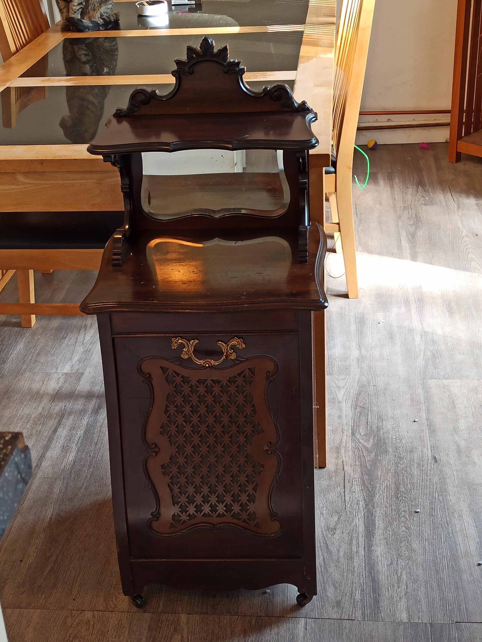 Vintage Coal Box or Compactum. Pull Down Storage, With Small Mirror. - Image 2