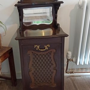 Vintage Coal Box or Compactum. Pull Down Storage, With Small Mirror.