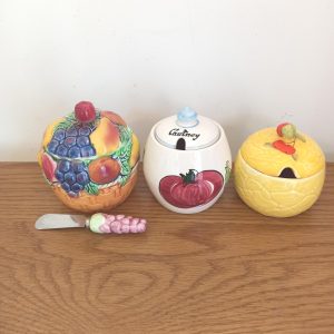 Various Vintage Table Condiments Lidded Jars.