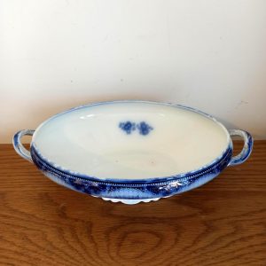 Antique Twin Handled Serving Dish. Flow Blue. Very Good Condition.