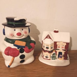 Vintage Ringtons Christmas 'Sam The Snowman' Cookie Jar. Ringtons Light up House Decoration.