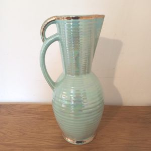 Vintage Double Handled Iridescent Ribbed Vase.