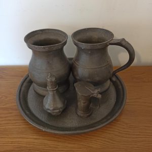 Collection of Antique Pewter Wares. Tankard, Vase, Pepper Pot, Small Jug.