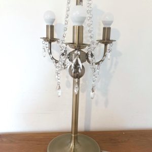 Polished Brass Table Lamp. Chandelier Style. Glass Bead Droplets.