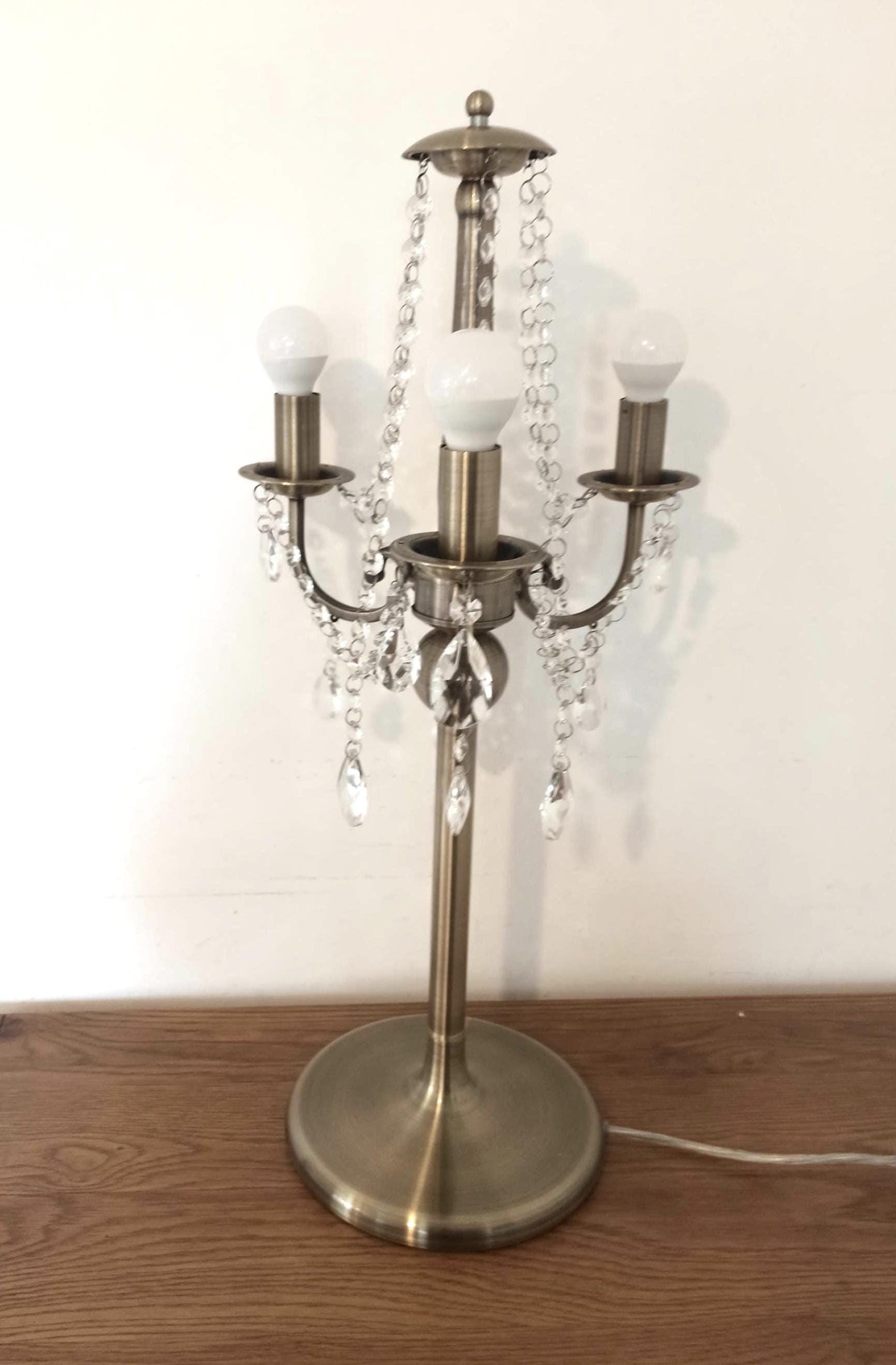 Polished Brass Table Lamp. Chandelier Style. Glass Bead Droplets. - Image 2