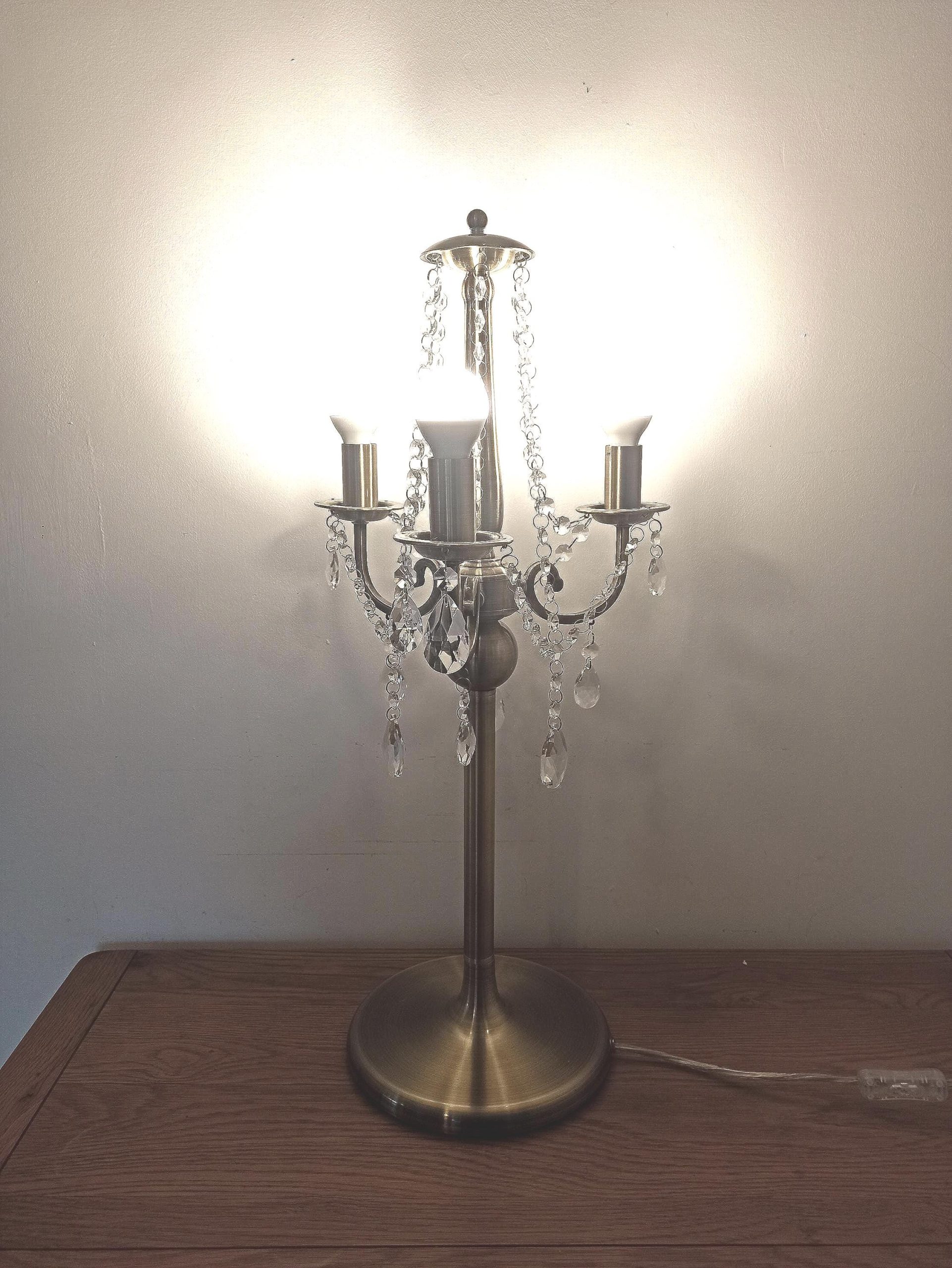 Polished Brass Table Lamp. Chandelier Style. Glass Bead Droplets. - Image 3